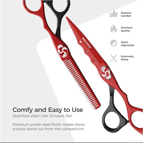 Suvorna 6.5" Hair Scissors Professional with Thinning Shears for Hair Cutting - Sharp Razor Edge Hair Cutting Scissors to Cut Hair - Barber Scissors for Hair Cutting - Hair Shears for Women and Men