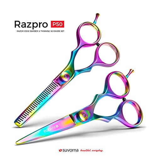 Suvorna 5.5" Hair Cutting Scissors Professional with Thinning Shears for Hair Cutting, Right Hand Professional Hair Scissors, Barber Shears Set, hair shears professional, 2 piece Hair Cutting Shears.