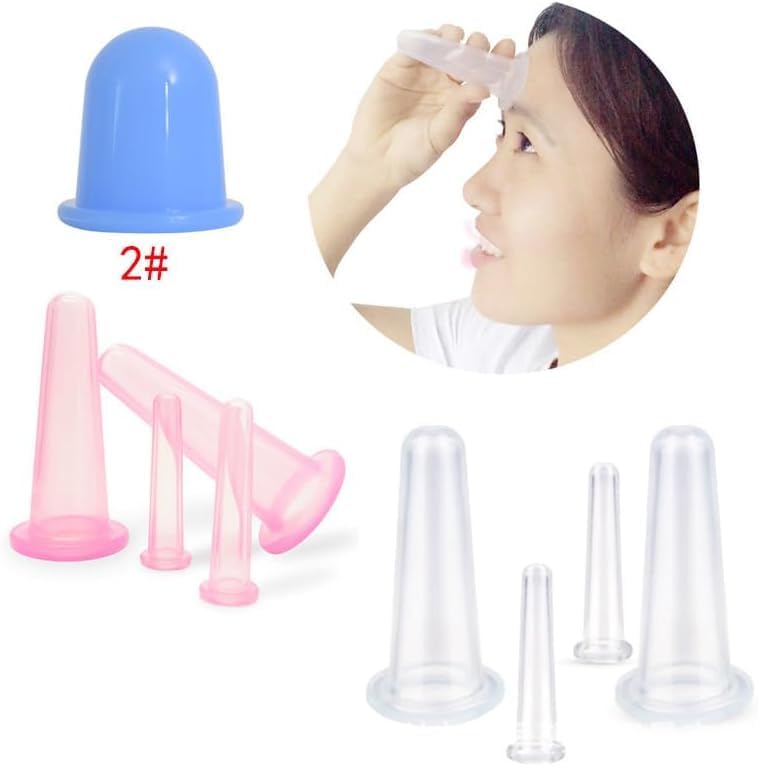 4 Pieces Facial Cupping Therapy Set Anti Cellulite, Silicone Vacuum Cupping Cups for Face and Eye Cupping Massage Manual Back Massagers (2 Small + 2 Large) (Blue)