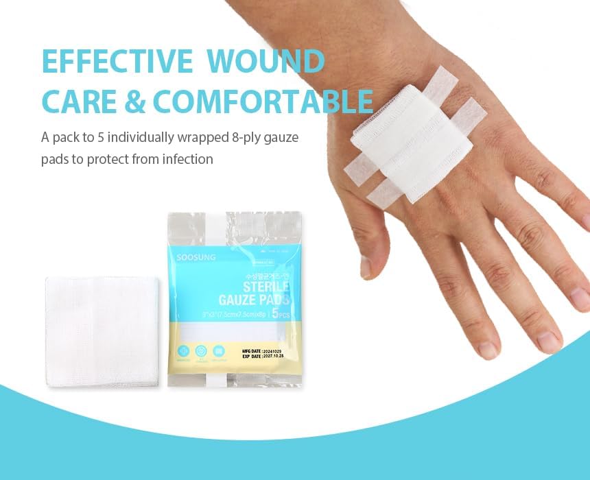 Medical-Grade Sterile Gauze 2x2in - 5 Pads per Pack (20 Packs per Box, 100 Pads Total) - Sterile & Sealed Packaging for First Aid & Wound Care