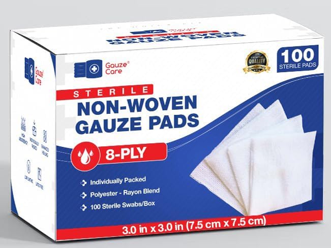 Non-Woven Sterile Gauze Pads 3x3 Pack of 100| 8-ply Gauze Sponges| Individually Packed 3x3 Gauze Pads sterile| Soft and lint-Free Medical Gauze Pads for Enhanced Absorption and First-Aid Wound Care