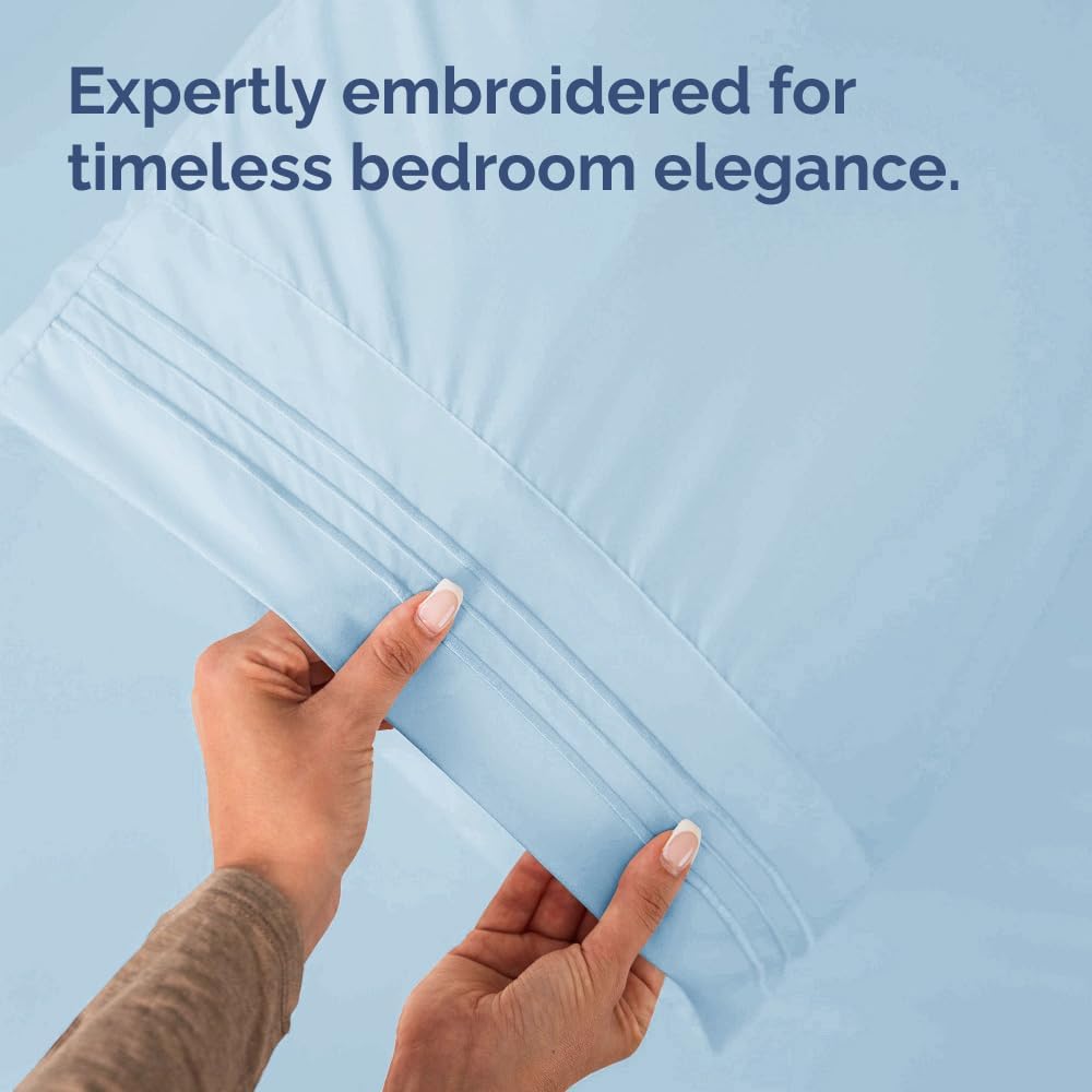 CGK Unlimited Queen Size Microfiber Pillowcase Set of 4 - Soft, Premium Quality, Machine Washable, Protective, Sky Blue