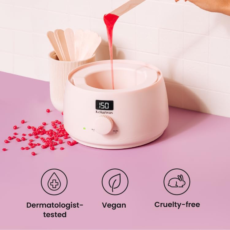 KoluaWax Premium Waxing Kit for Women - Hot Melt Wax Warmer for Hair Removal, Eyebrow, Bikini, Legs, Face, Brazilian & More - Machine + 4-Pack Hard Wax Beads + Accessories, Blush