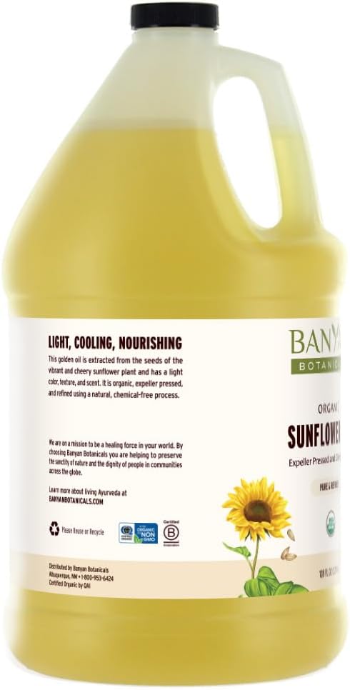 Banyan Botanicals Sunflower Oil – Pure & Organic Sunflower Seed Oil for Skin, Body, Hair & More – Multiple Sizes – 128 oz – Expeller Pressed Non GMO Chemical Free