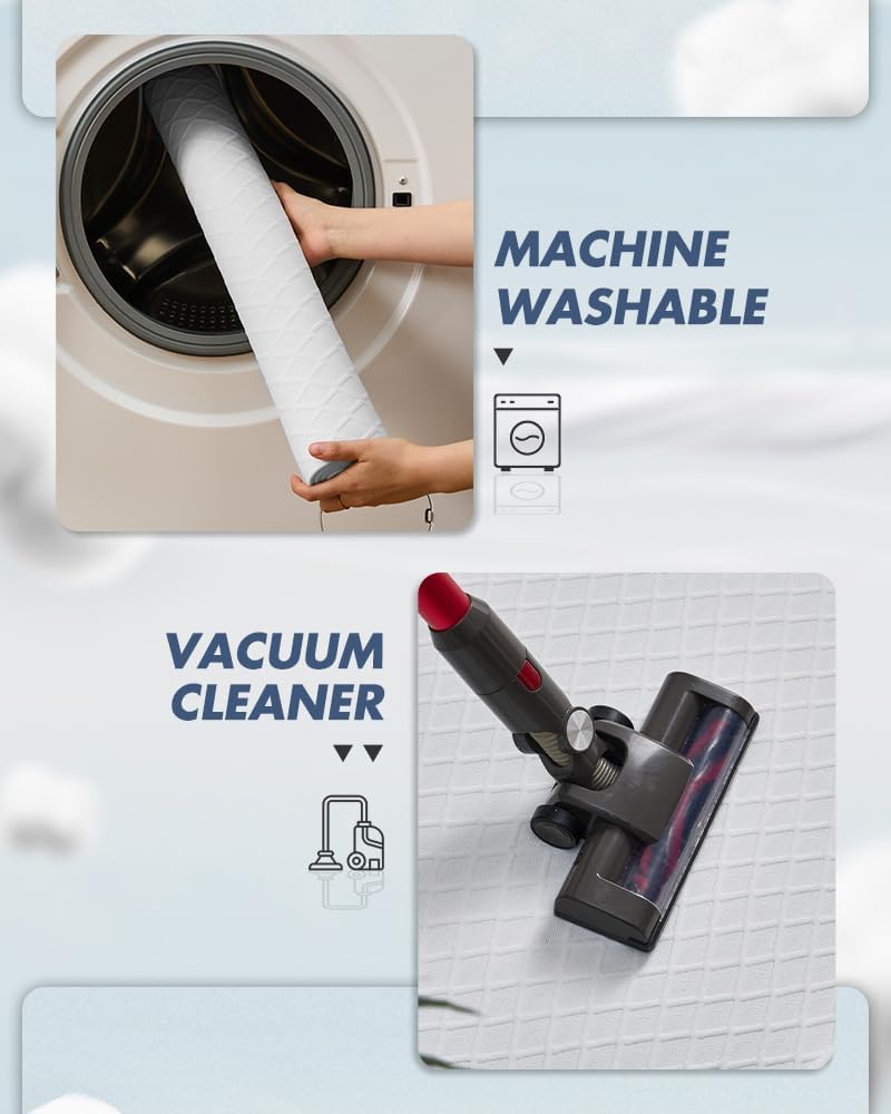 AMOAMI Ultra Thin Bathroom Mat Runner Rug, Rubber Backed Non Slip, Absorbent, White, 24" x 71"