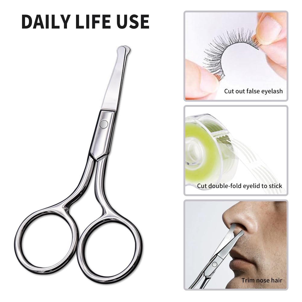 Small Scissors With Round Tip Design - Professional Grooming for Hair, Eyelashes, Nose, Eyebrow Trimming, Mustache - Will Not Hurt the Nasal Cavity
