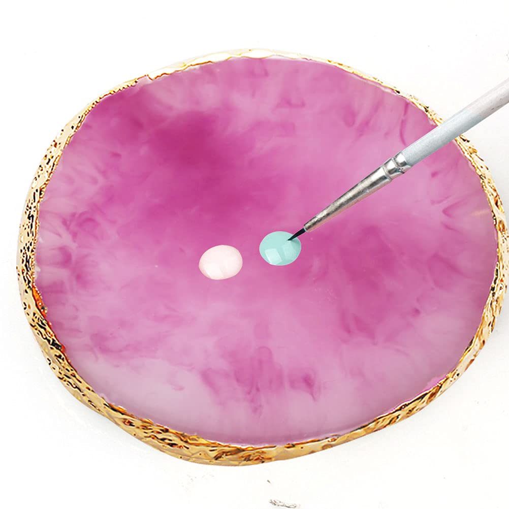 2 Pcs Resin Nail Art Palette, Nail Art Painting Mixed Color Palettes Gold Edge Nail Holder Nail Art Display Board