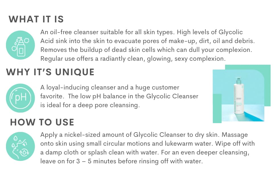 Serious Skincare Glycolic Cleanser - Glycolic Acid Skin Exfoliating Face Wash - 10% Glycolic Acid - Deep Pore Purifying - Removes Makeup, Oil, and Impurities - Shave Prep - Anti-Aging AHA 12 Oz & 4 Oz