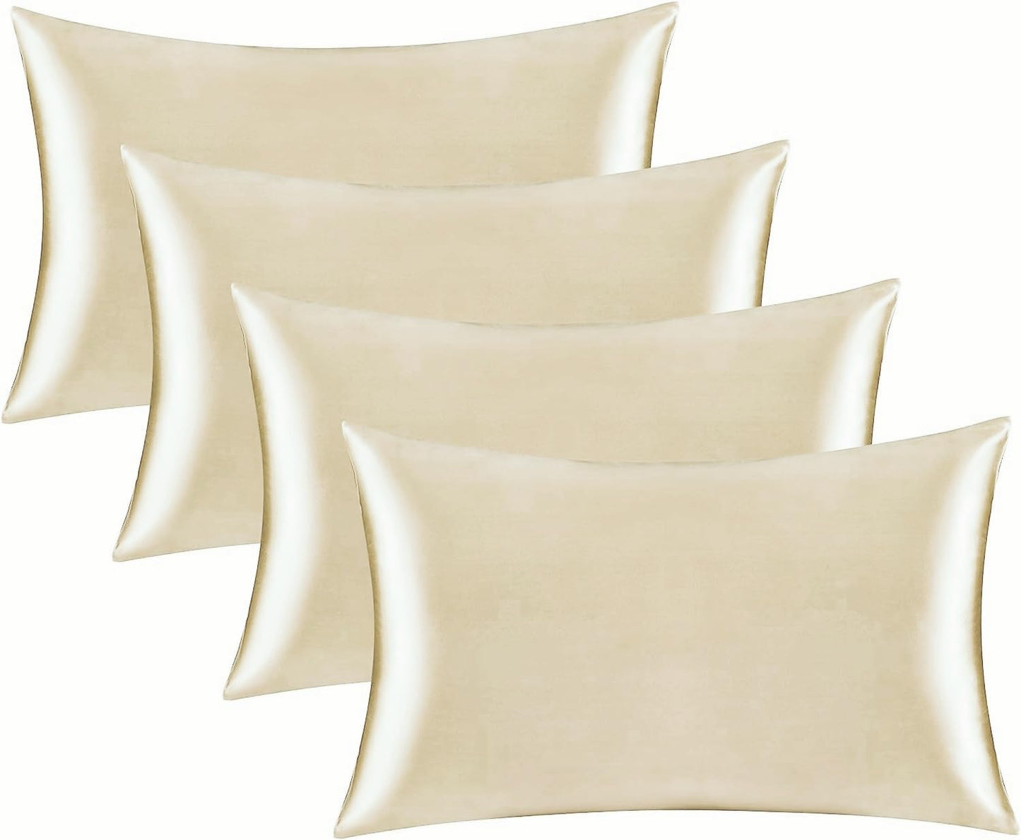 Satin Silk Pillowcase for Hair and Skin, Black Pillow Cases Standard Size Set of 4 Pack Super Soft Pillow Case with Zipper Closure (Beige, Standard(4 Pack))