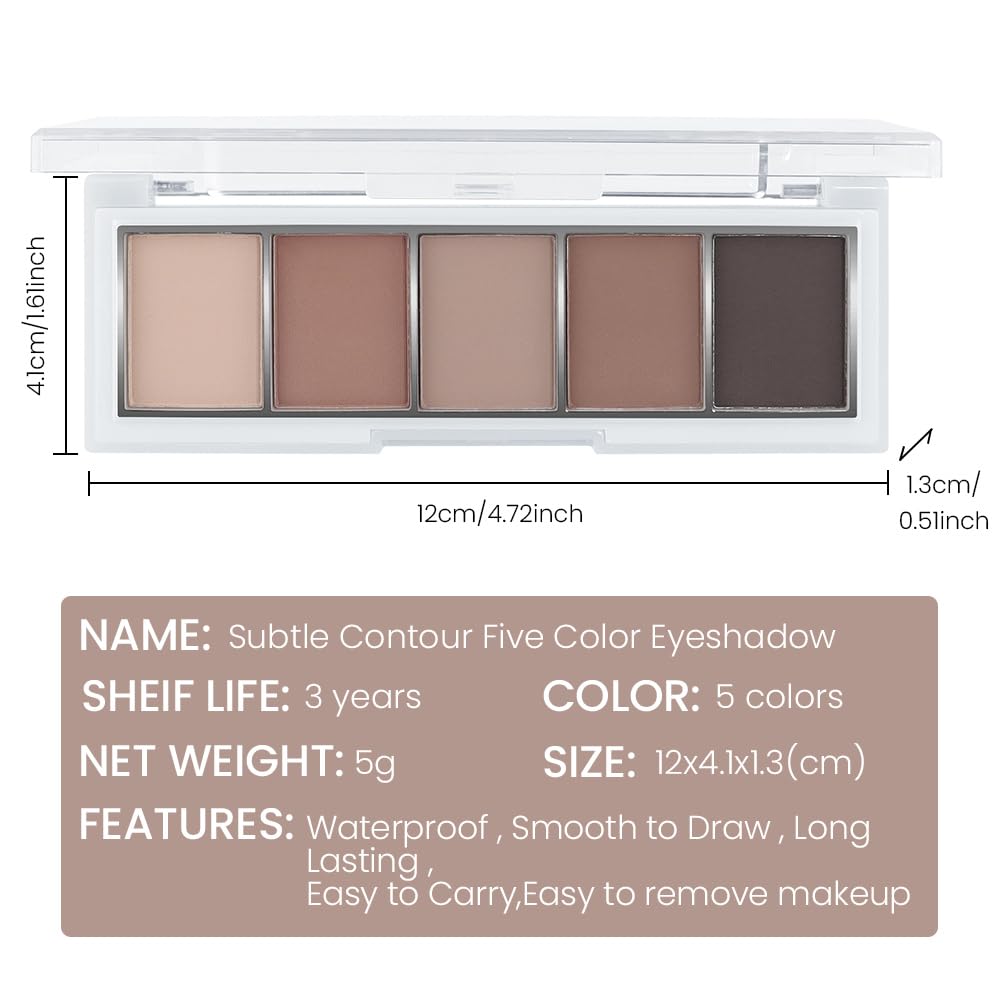 5 Colors Matte Nude Eyeshadow Makeup Palette, Nude Brown Cocoa Taupe Ebony Black Smokey Matte Cream Mini Eye Shadow Palette Makeup for Older Women Blue Green Eye, Contour Palettes sombras de ojos
