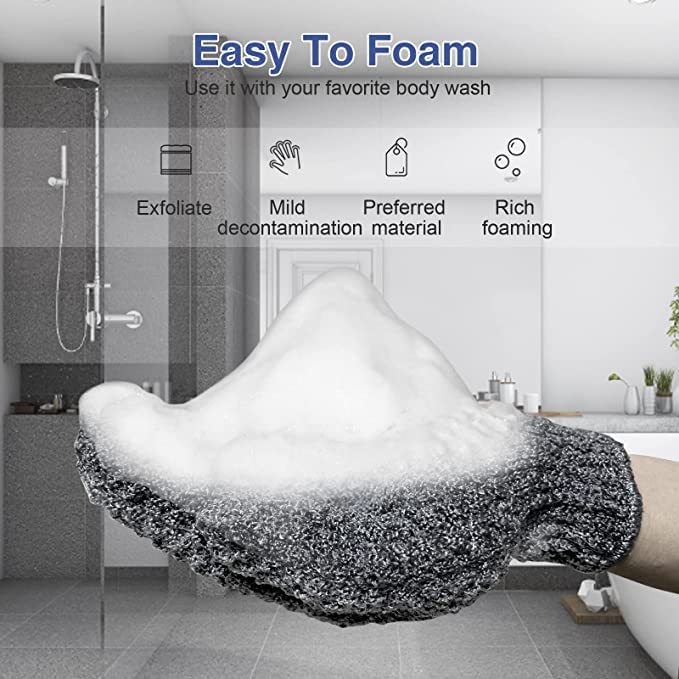 Yiclick Heavy Exfoliating Gloves, Exfoliating Body Scrubber for Bath Shower Exfoliation, Body Scrub Exfoliator For Dead Skin Remover, Exfoliate Sponge Loofah Washcloth Mitt Men Women (12 Grey)