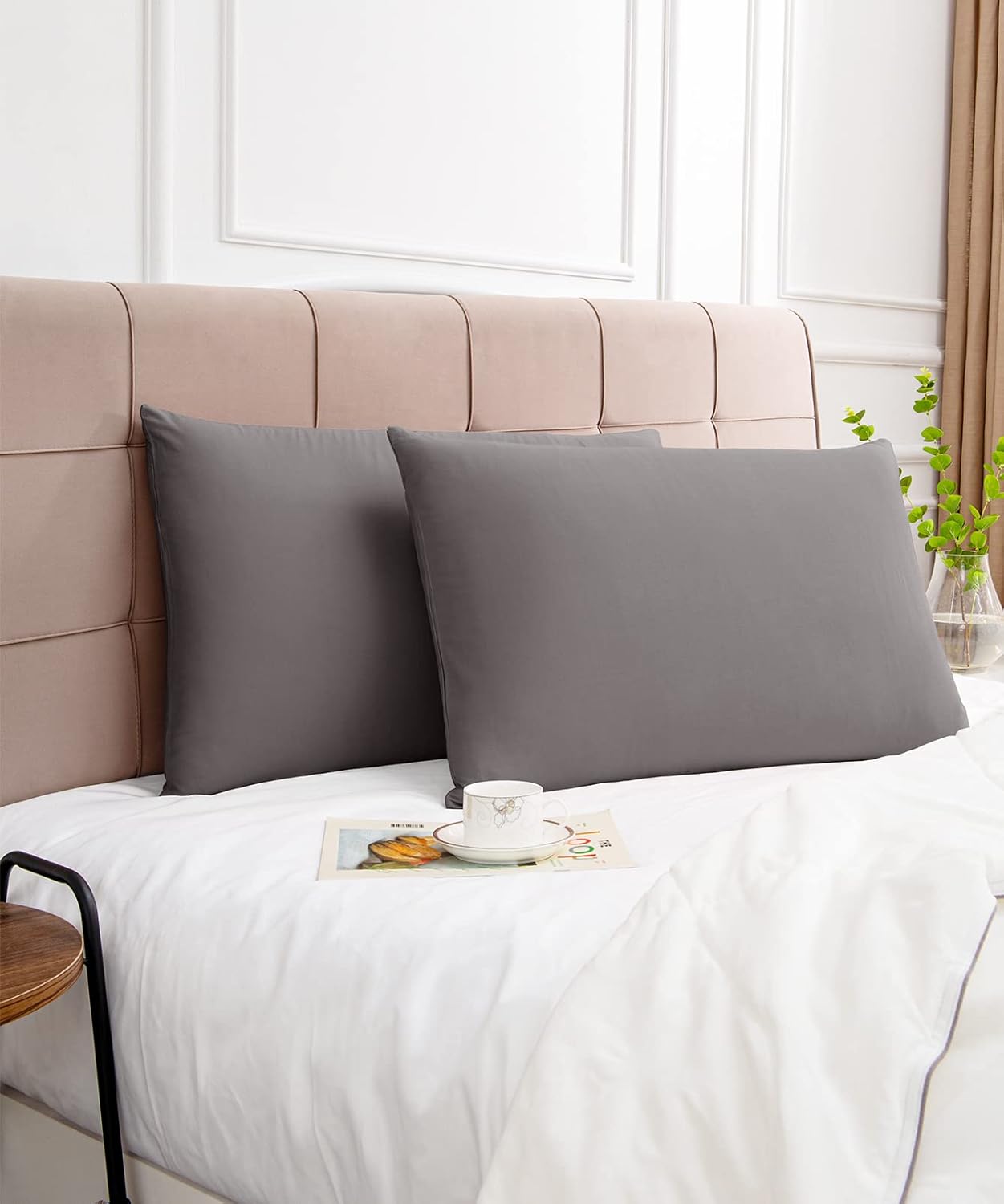 Warmstar Cotton Pillow Cases Queen Size Set of 2, 600 Thread Count Pillowcases 20x30 Inches, Soft Long Staple Cotton Pillowcases Breathable with Envelope Closure,Dark Grey