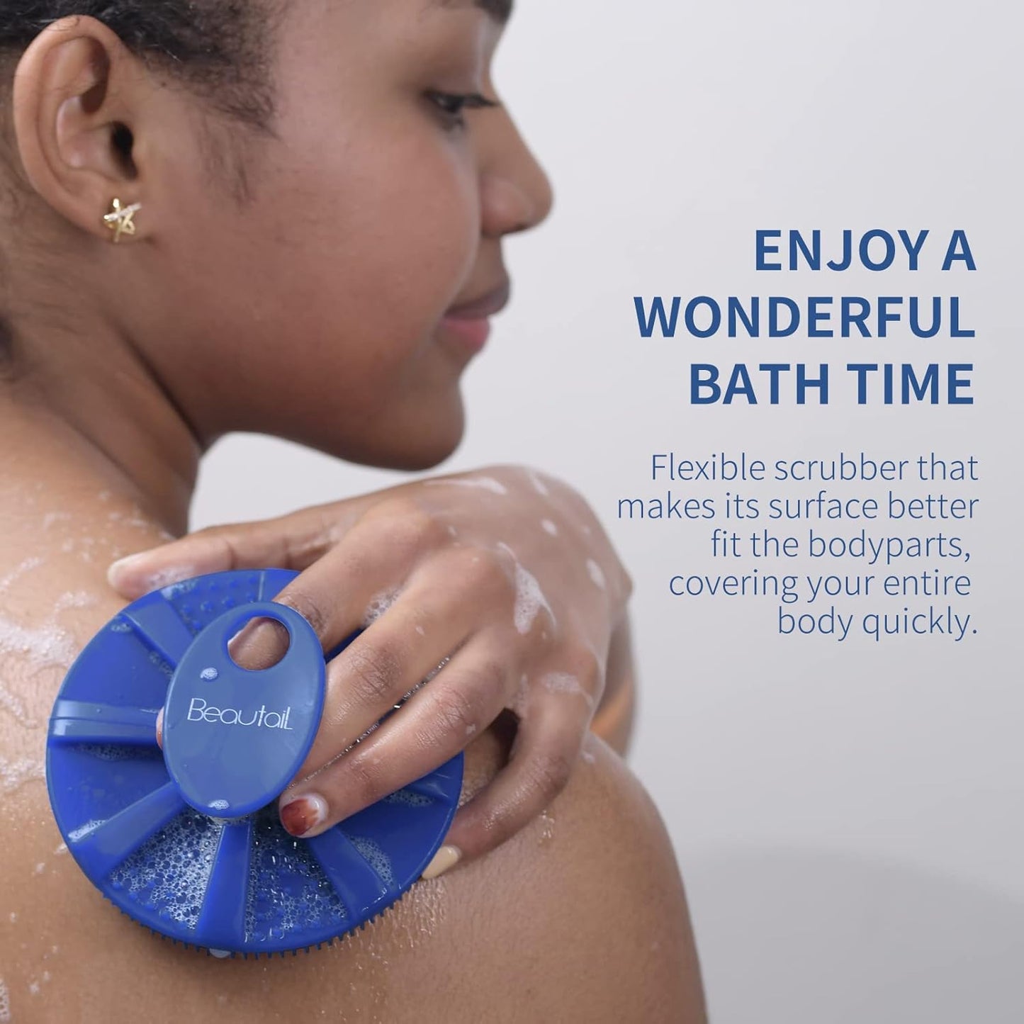 Silicone Body Scrubber, BEAUTAIL Shower Bath Scrubber, More Hygienic Than Traditional Loofah, Lather Nicely, Long Lasting, Gentle Exfoliating Brush for Women Men Baby Sensitive Skin, 1 Pack, Blue