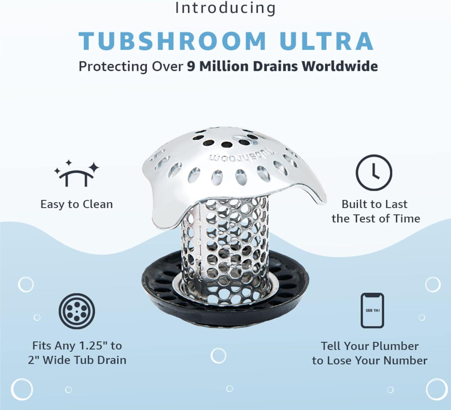 TubShroom Ultra Revolutionary Bath Tub Drain Protector Hair Catcher/Strainer/Snare, Stainless Steel, Stainless Combo