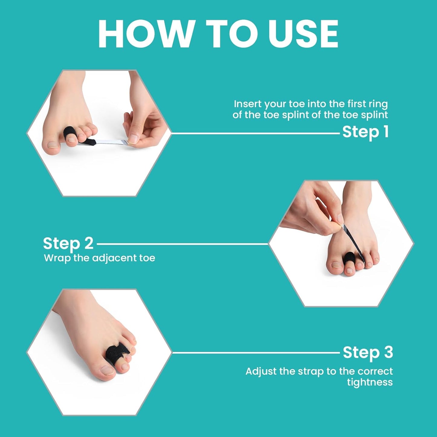 10 Pack Hammer Toe Corrector Toe Splint for Broken Toes,Brace Orthopedic Separator, Cushioned Bandages, Heal Wrap Toe Straighteners for Crooked Toes (Black 5L+5S)