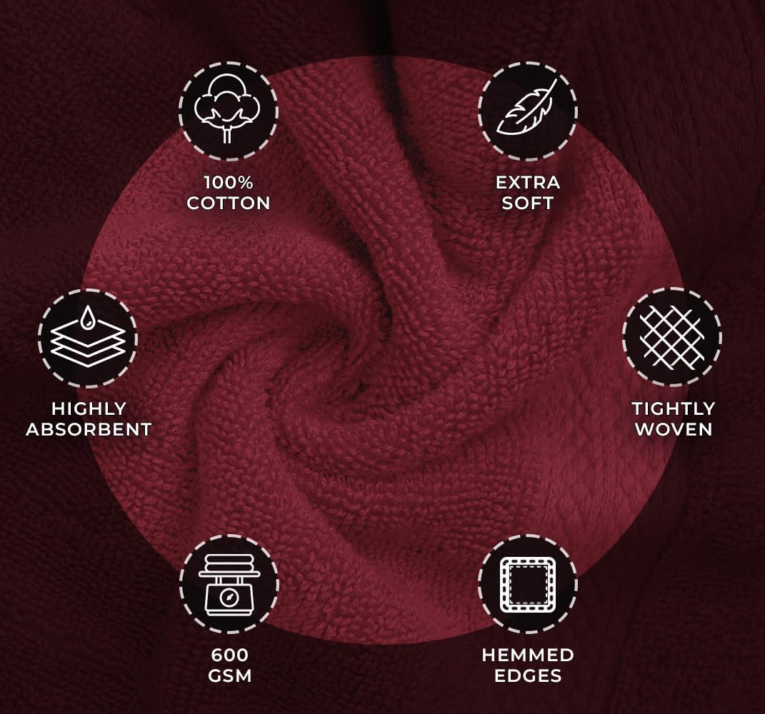 Avalon Towels Red Bath Towels Set of 4 pcs (27x54 inches), 100% Cotton Towel Absorbent and Quick Dry Red Towel for Bathroom, Super Soft and Perfect for Daily Use