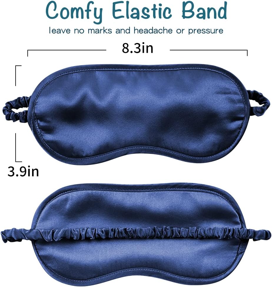 LULUSILK Mulberry Silk Sleep Eye Mask Blindfold with Elastic Strap Headband, Soft Eye Cover Eyeshade for Night Sleeping, Travel, Nap (Navy Blue)
