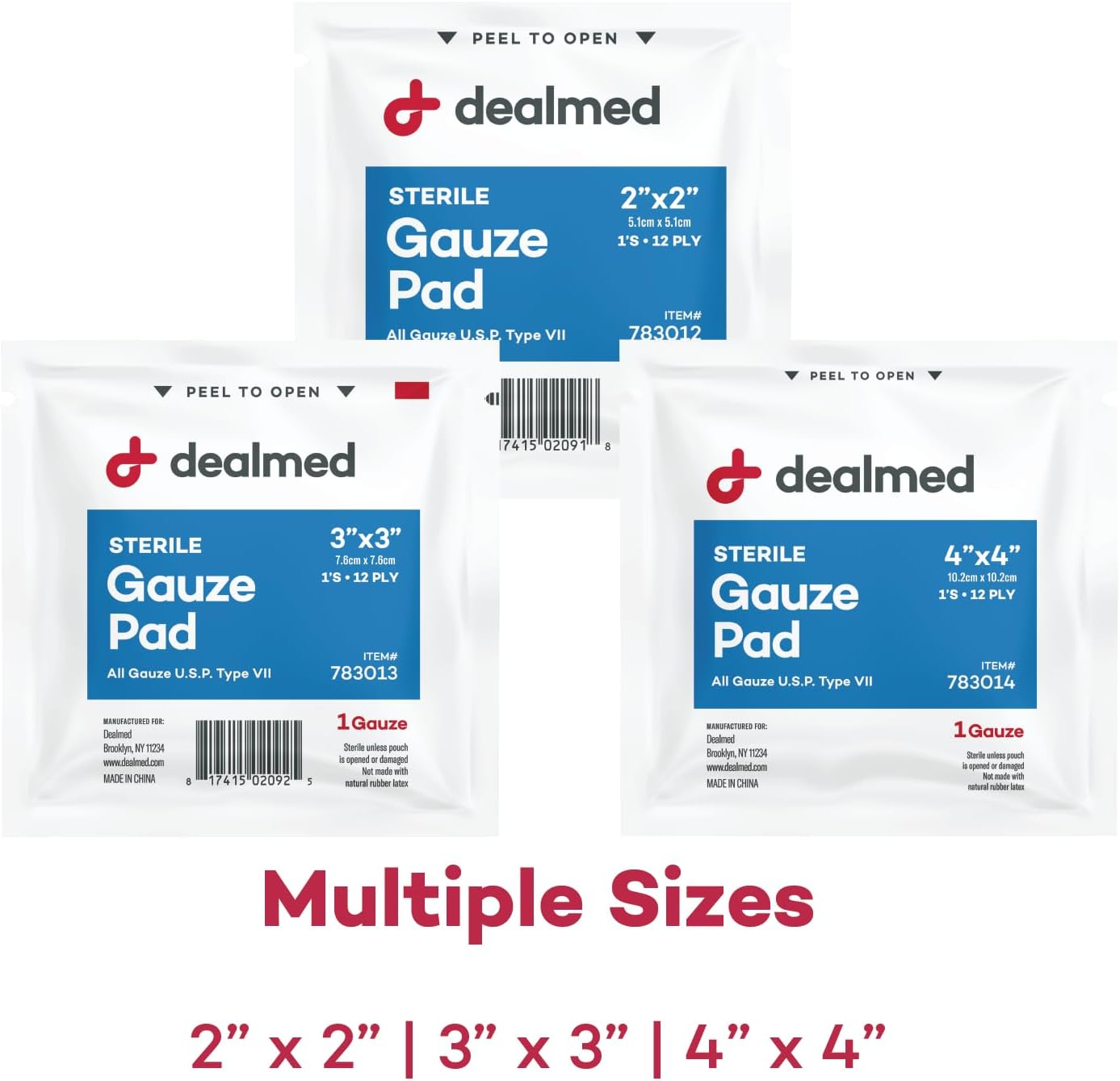 Dealmed 4’’ x 4’’ Sterile Gauze Pads (100 Count) Disposable and Individually Wrapped Medical Gauze Pads, Wound Care Product for First Aid Kit and Medical Facilities (Pack of 1)
