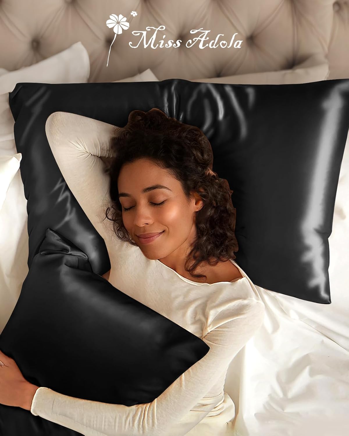 Silk Pillowcase 2 Pack - Pillow Cases Standard Set of 2 Size 20" x 26" for Hair and Skin Smooth Soft Breathable with Hidden Zipper Cooling Pillow Covers for Sleeping Women, Black