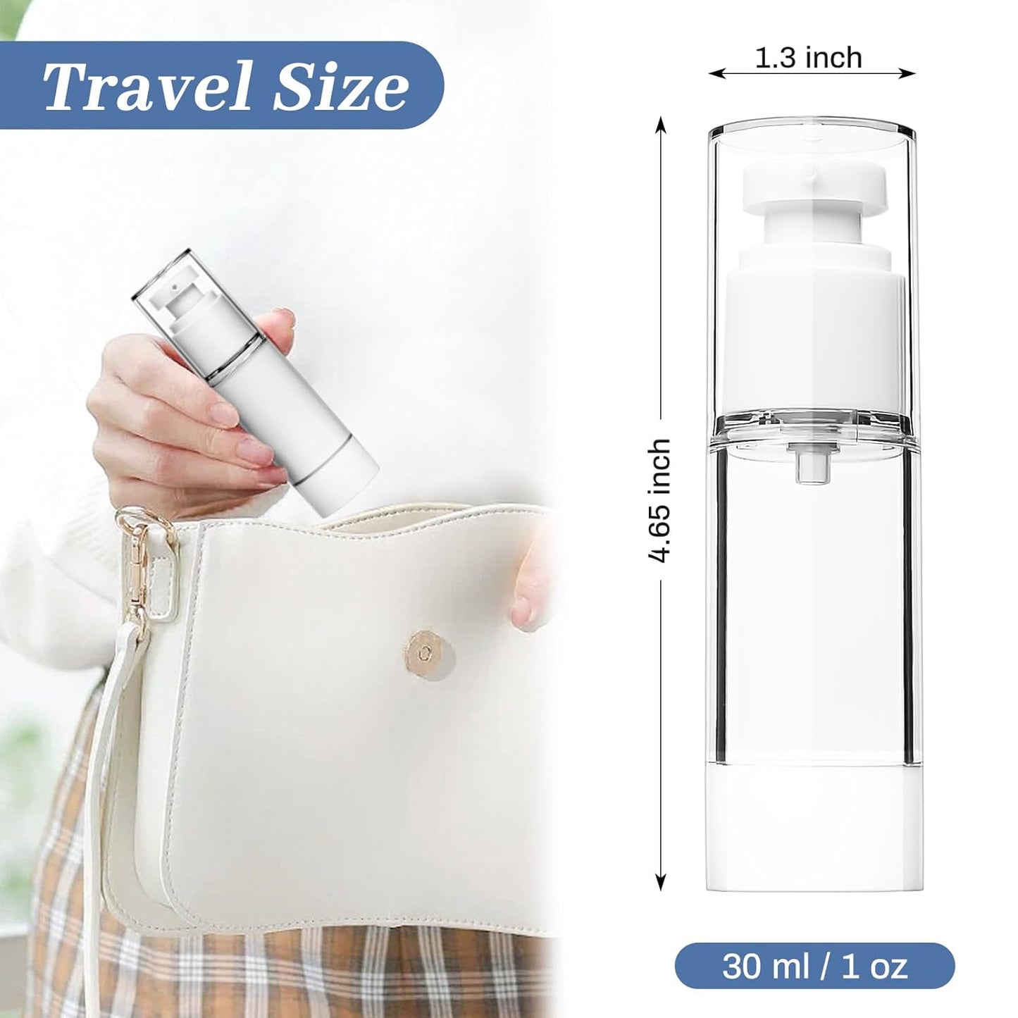 TUZAZO 6 Pack 1 Oz/30 ML Airless Pump Bottles, Clear Plastic Travel Size Pump Bottles, Refillable Vacuum Cosmetic Containers Lotion Dispenser for Foundation, Cream, Shampoo