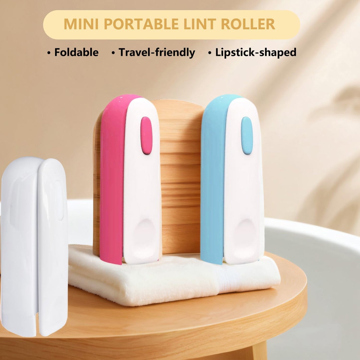 Mini Lint Roller with 150 Sheets, Travel Size Portable Lint Roller Compact Pet Hair Remover with 5 Refills, Sticky Dust Fuzz Fur for Travel Household (White)