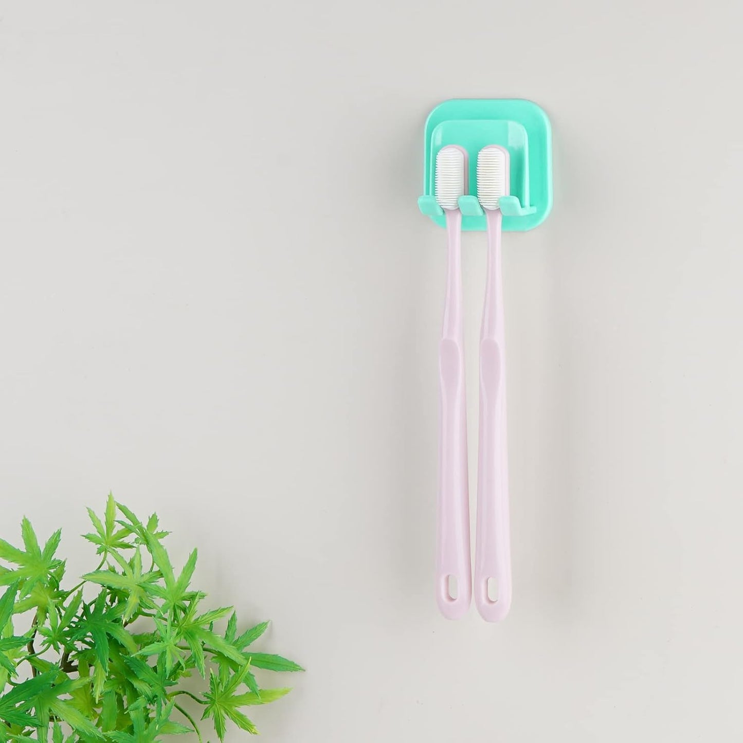 2 PCS Self-Adhesive Toothbrush Holders Wall Mounted, Water Proof Toothbrush Hook, 2 in 1 with Toothbrush Hanger and Gargle Cup Holder for Bathroom Shower (Green)