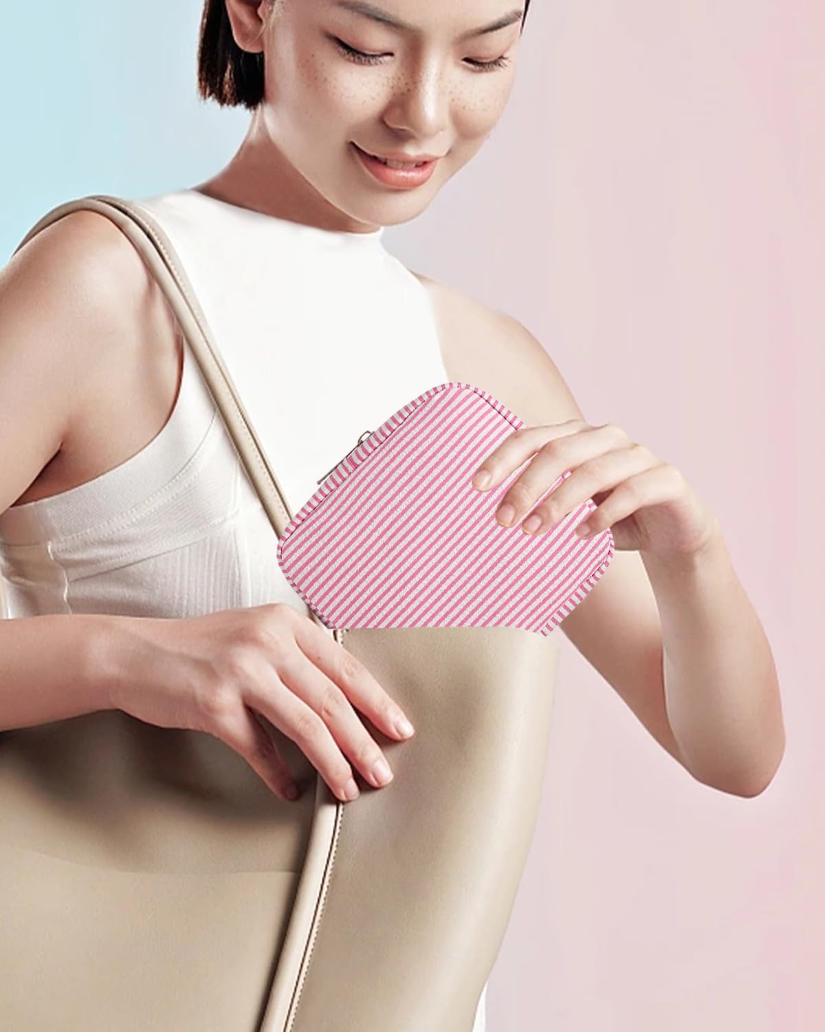 2Pcs Mini Makeup Bag, Small Makeup Pouches for Purse Cute Cosmetics Bag Pouch with Slip-in Pockets Small Travel Toiletry Bag Zipper Makeup Aesthetic Accessories Storage Bag