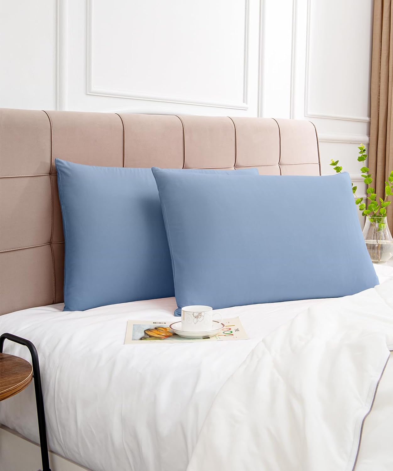 Warmstar Cotton Pillow Cases Queen Size Set of 2, 600 Thread Count Pillowcases 20x30 Inches, Soft Long Staple Cotton Pillowcases Breathable with Envelope Closure,Denim Blue