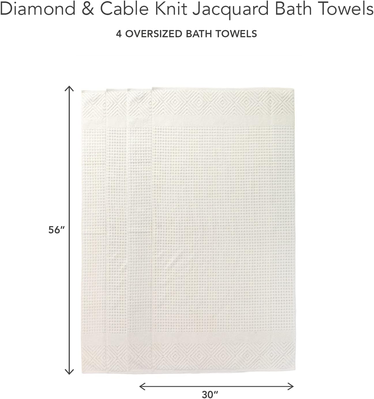 Texere 100% Organic Cotton Diamond Jacquard 700 GSM Luxury Bath Towel Sets - Ultra Soft and Absorbent Hotel and Spa Quality (Diamond, Cream, 4 Bath Towels)