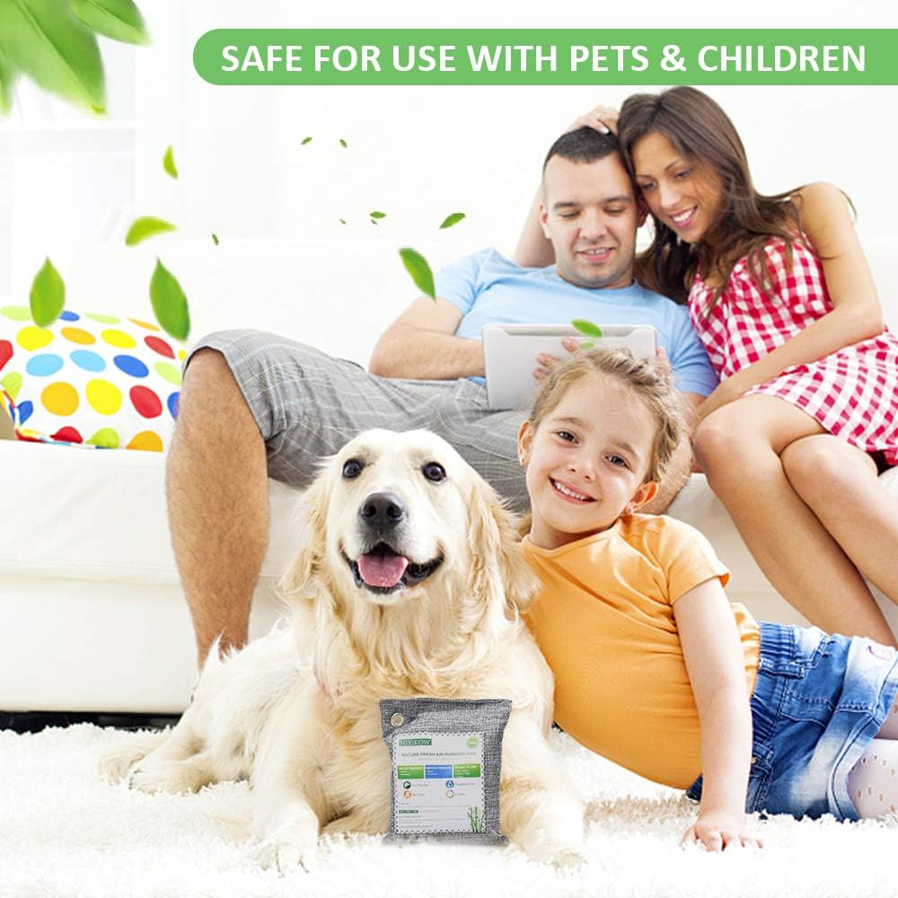 NIYIKOW Charcoal Bags Odor Absorber (Large, 4Pack x 200g), Nature Fresh Bamboo Charcoal Air Purifying Bags, Activated Charcoal Odor Absorber for Home, Car, Closet, Pets, Basement Odor Eliminator -Grey