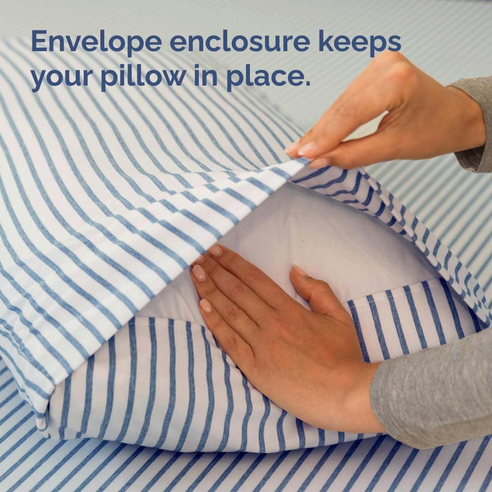 Queen Pillow Cases Set of 2 - Ultra Soft Hotel Quality Pillowcase Covers - Comfy, Cozy & Wrinkle Free - Shrinkage and Fade Resistant - Machine Washable Pillow Protectors - 2 Piece Set - Blue Stripes 2