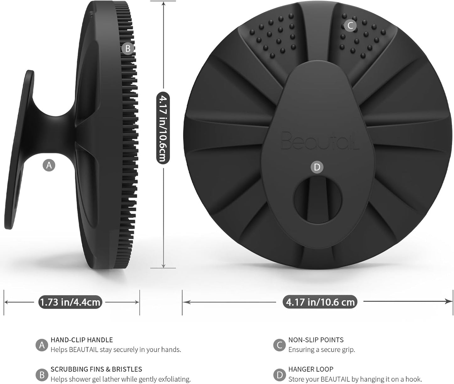 Silicone Body Scrubber, Upgrade 3rd Gen Shower Bath Brush, Lather Nicely, Soft Massage Body, More Hygienic Than Traditional Loofah, Gentle Exfoliating for Sensitive Skin, 1 Pack, Black