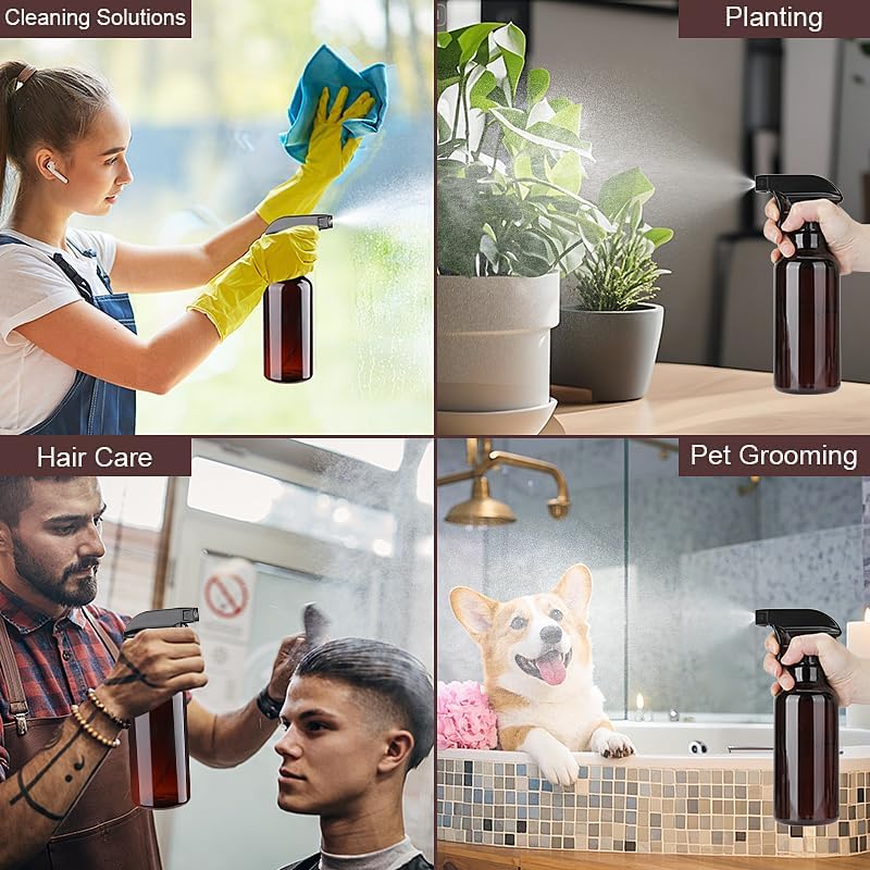 Spray Bottles Plastic Spray Bottle for Hair Mist/Stream Heavy Duty Empty Spray Bottles for Cleaning Solutions, Plants, Cooking (16.9oz-Brown+nozzle)