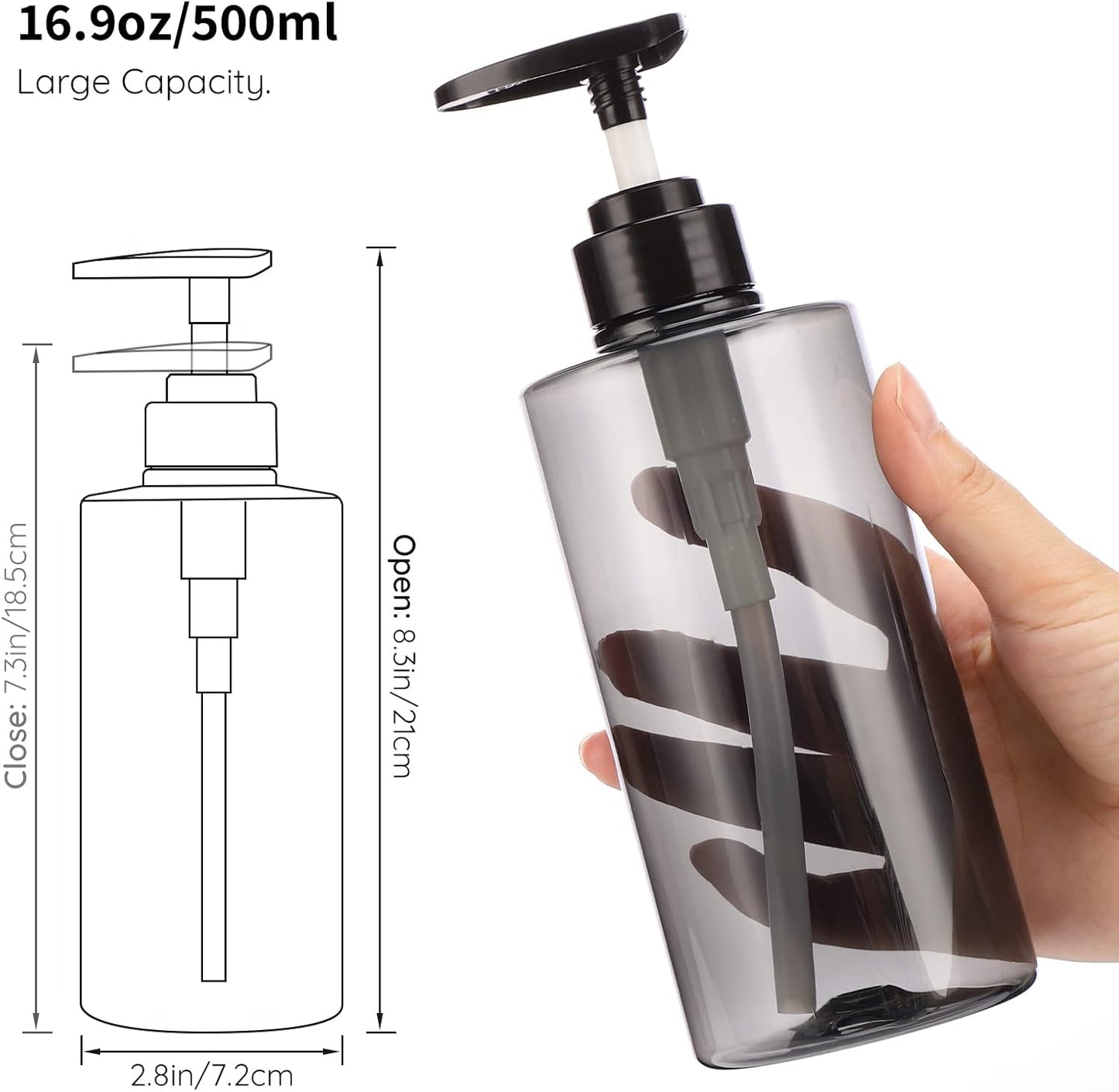 Segbeauty Shower Bottles Refillable, 3pcs 16.9oz/500ml Liquid Dispenser with Labels, Empty Plastic Lotion Pump Press Bottles for Shampoo, Conditioner, Body Soap, Hand Soap, Bathroom, Hotel - Gray