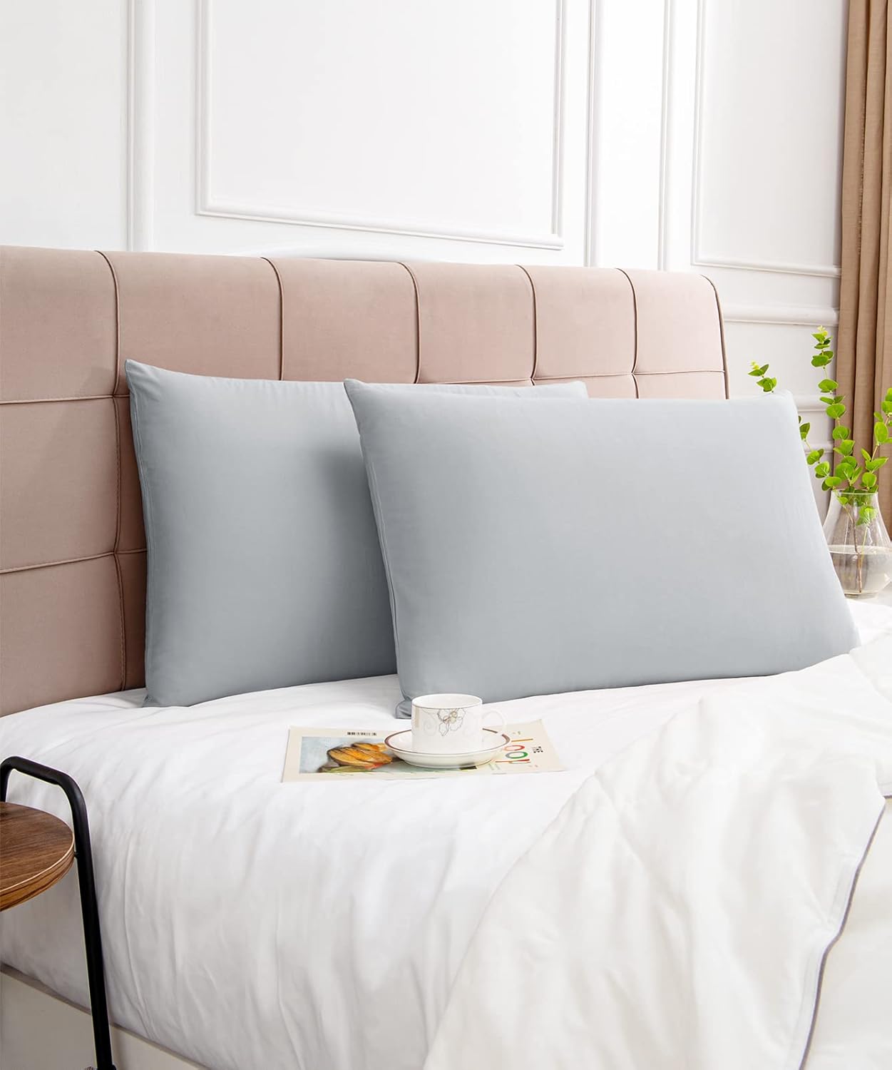 Warmstar Cotton Pillow Cases Queen Size Set of 2, 600 Thread Count Pillowcases 20x30 Inches, Soft Long Staple Cotton Pillowcases Breathable with Envelope Closure,Grey