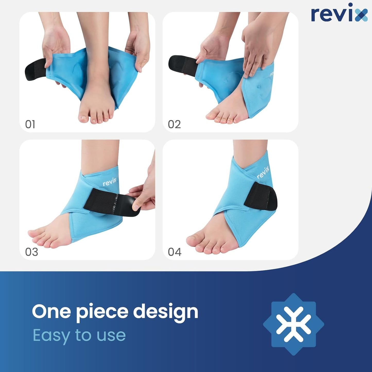 REVIX Ankle Ice Pack Wrap – Reusable Gel Cold Compression for Foot Discomfort, Ice Wrap for Feet Swelling and Recovery, Plantar Fasciitis, Achilles Tendonitis, and Sprained Ankles