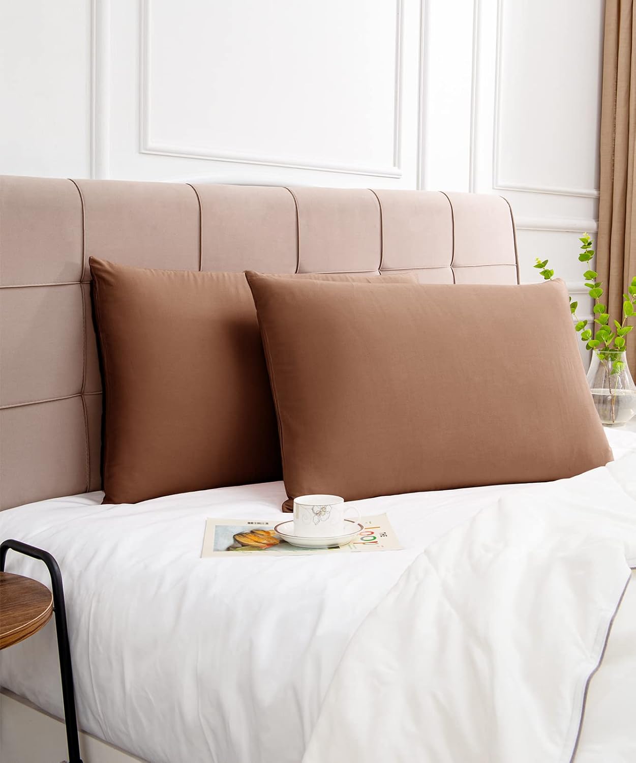 Warmstar Cotton Pillow Cases Standard Size Set of 2, 600 Thread Count Pillowcases 20x26 Inches, Soft Long Staple Cotton Pillowcases Breathable with Envelope Closure,Coffee Brown