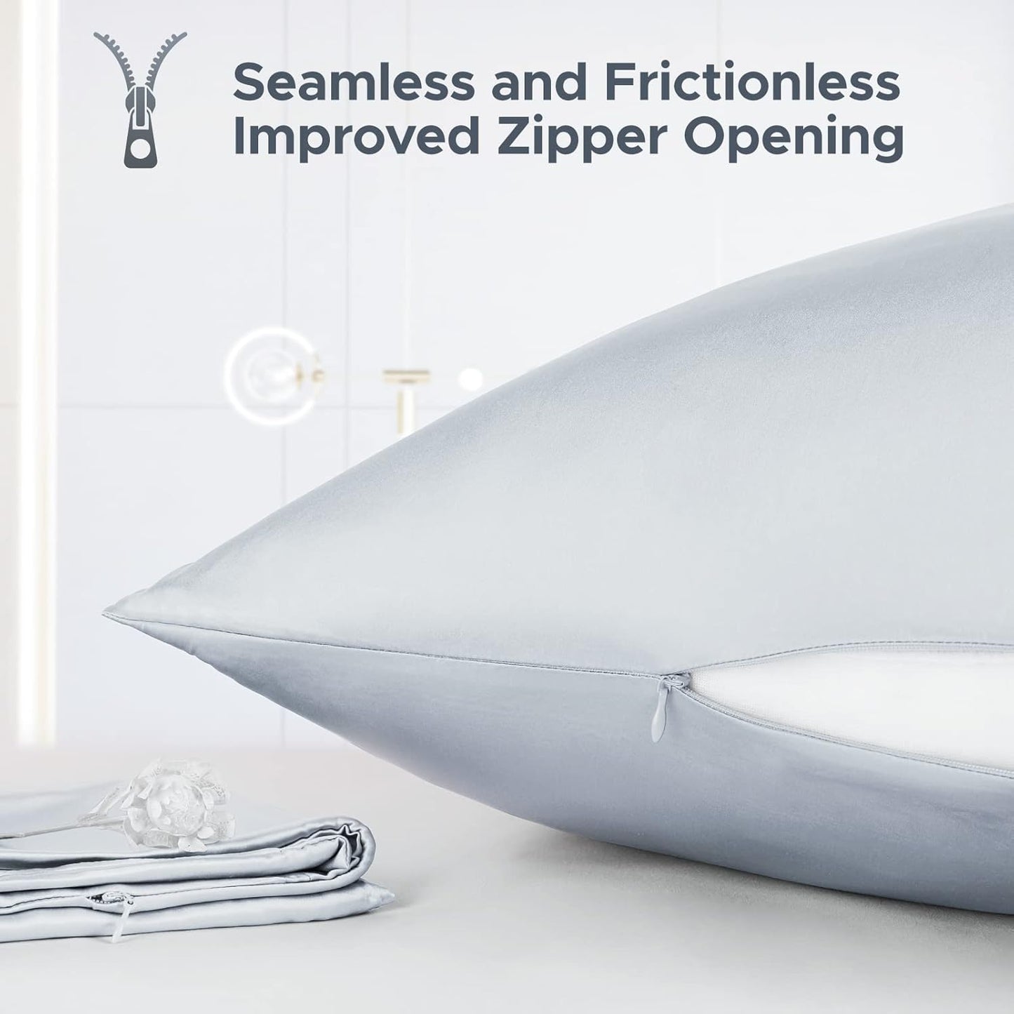 100% Pure Mulberry Silk Pillowcase for Hair and Skin - Allergen Resistant Dual Sides,600 Thread Count Silk Bed Pillow Cases with Hidden Zipper,1pc,Queen Size,Gray