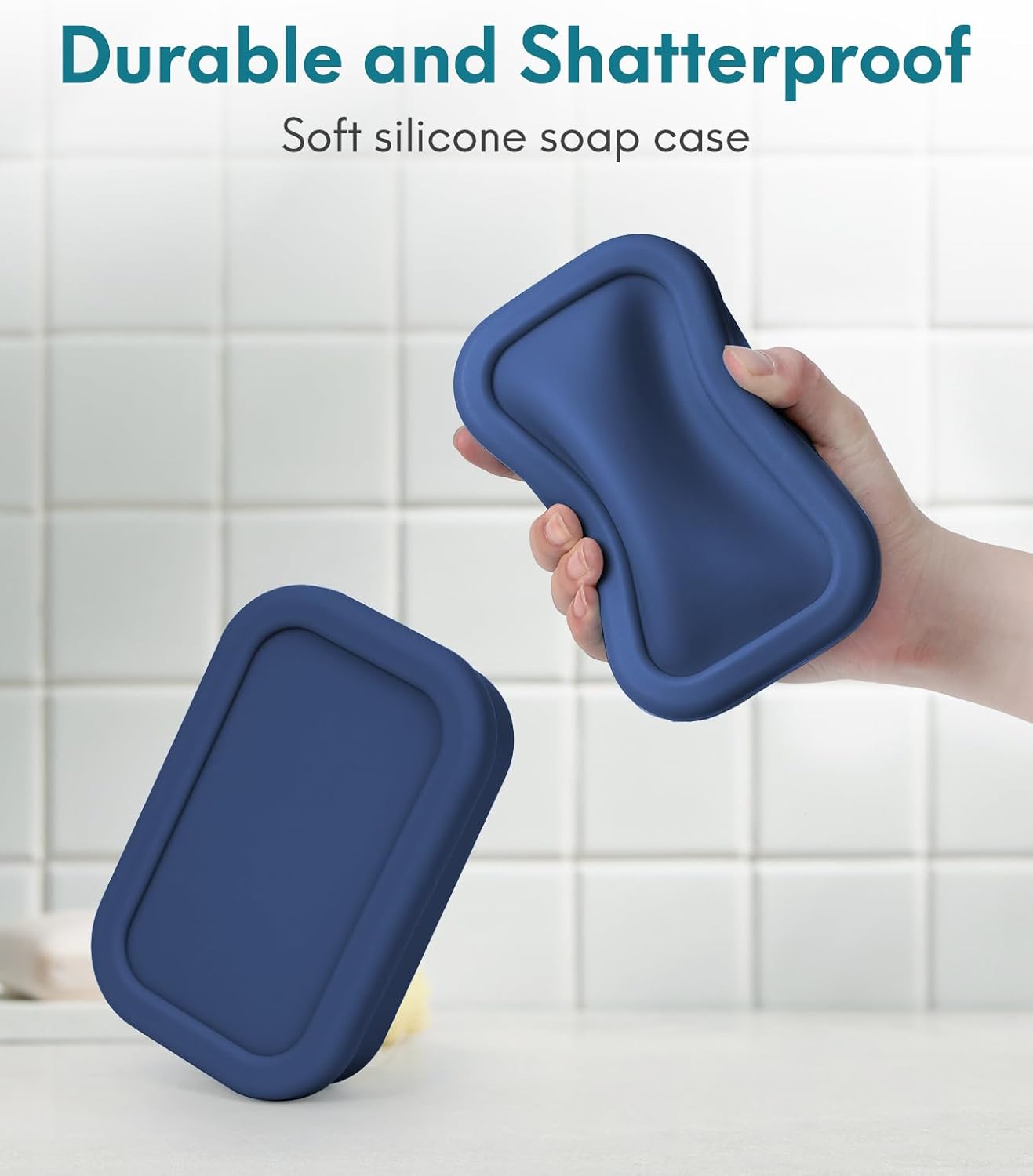 Quatish Solid Shampoo Bar Holder, Large Leakproof Travel Soap Case, Silicone Soap Box with Draining Layer, Enhanced Soap Container, Suitable for Camping, Gym, Bathroom, Outdoor Essentials, Dark Blue