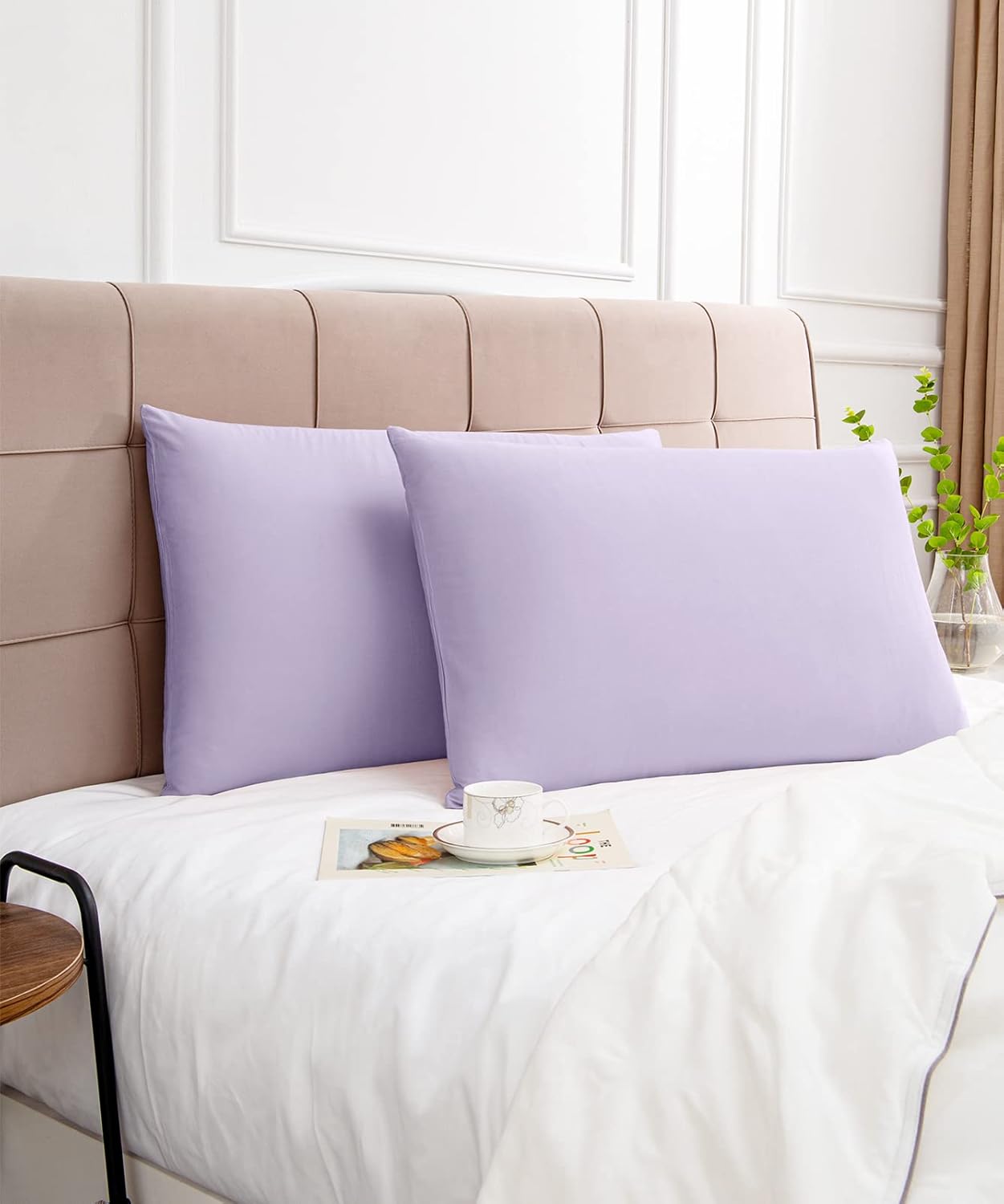 Warmstar Cotton Pillow Cases Standard Size Set of 2, 600 Thread Count Pillowcases 20x26 Inches, Soft Long Staple Cotton Pillowcases Breathable with Envelope Closure,Lavender