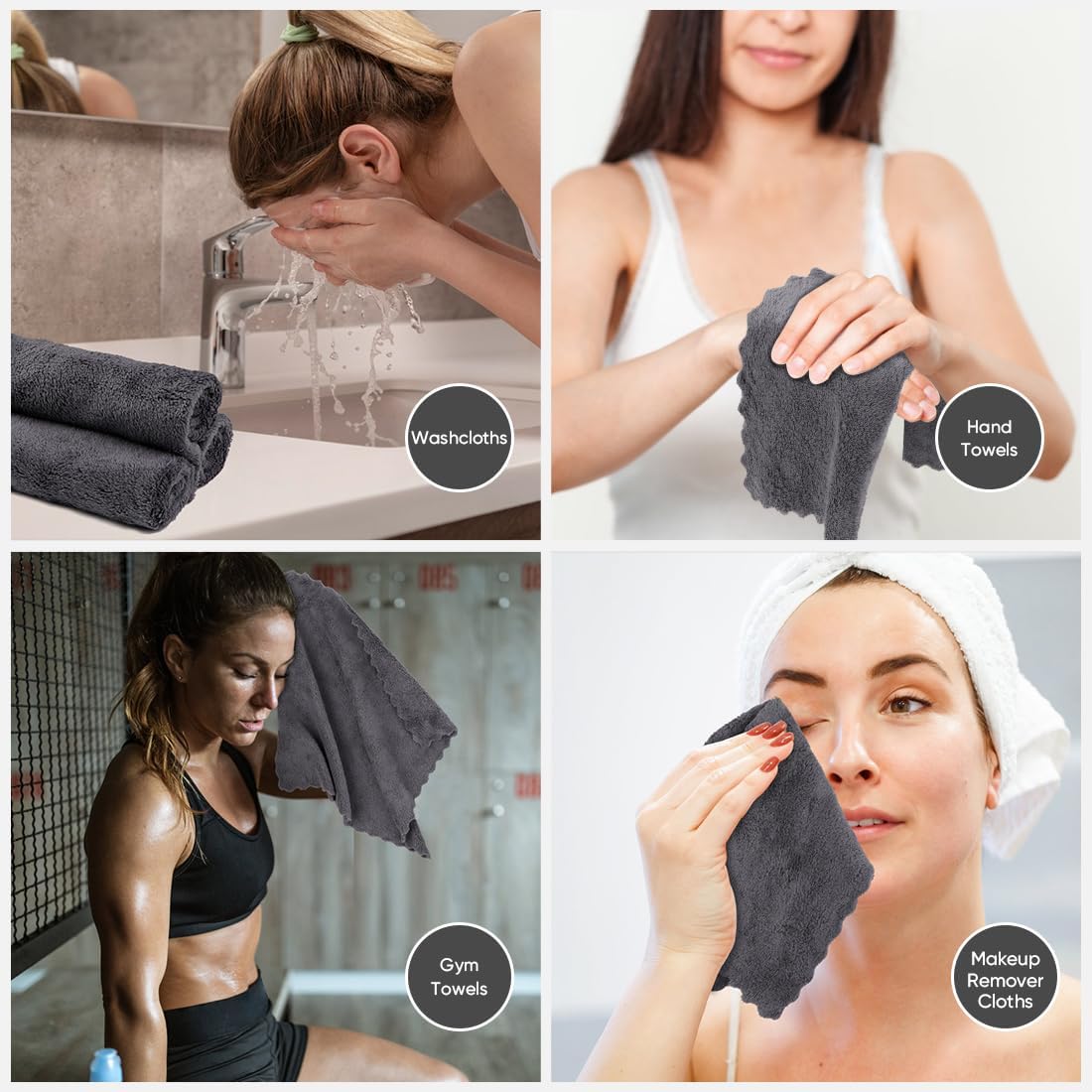 Orighty Makeup Remover Cloths, Cleansing, Reusable, Soft & Washable Coral Fleece Microfiber Washcloths/Towel for Face, Eye, Lips, Pack of 48, 12 x 12 inch (Grey)