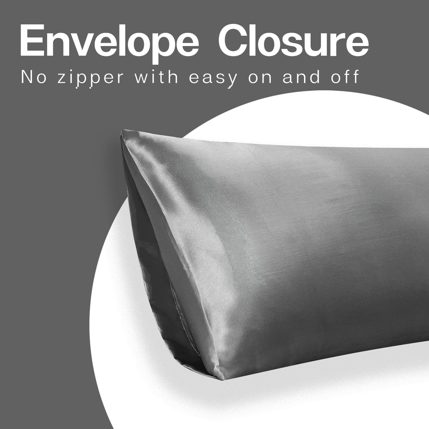 MR&HM Satin Body Pillow Cover, Soft and Breathable Body Pillow Case with Envelope Closure, Cooling and Silky Long Pillowcase for Hair and Skin,Grey (20x54, Dark Grey)
