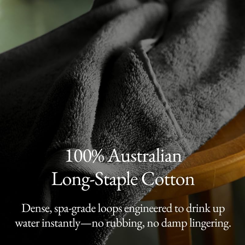Italic Ultraplush Luxe 6 Piece Towel Set – 2 Bath Sheets, 2 Hand Towels, 2 Washcloths – 800GSM Soft, Highly Absorbent & Quick Drying, Resort Grade 100% Australian Cotton Towels (Charcoal)