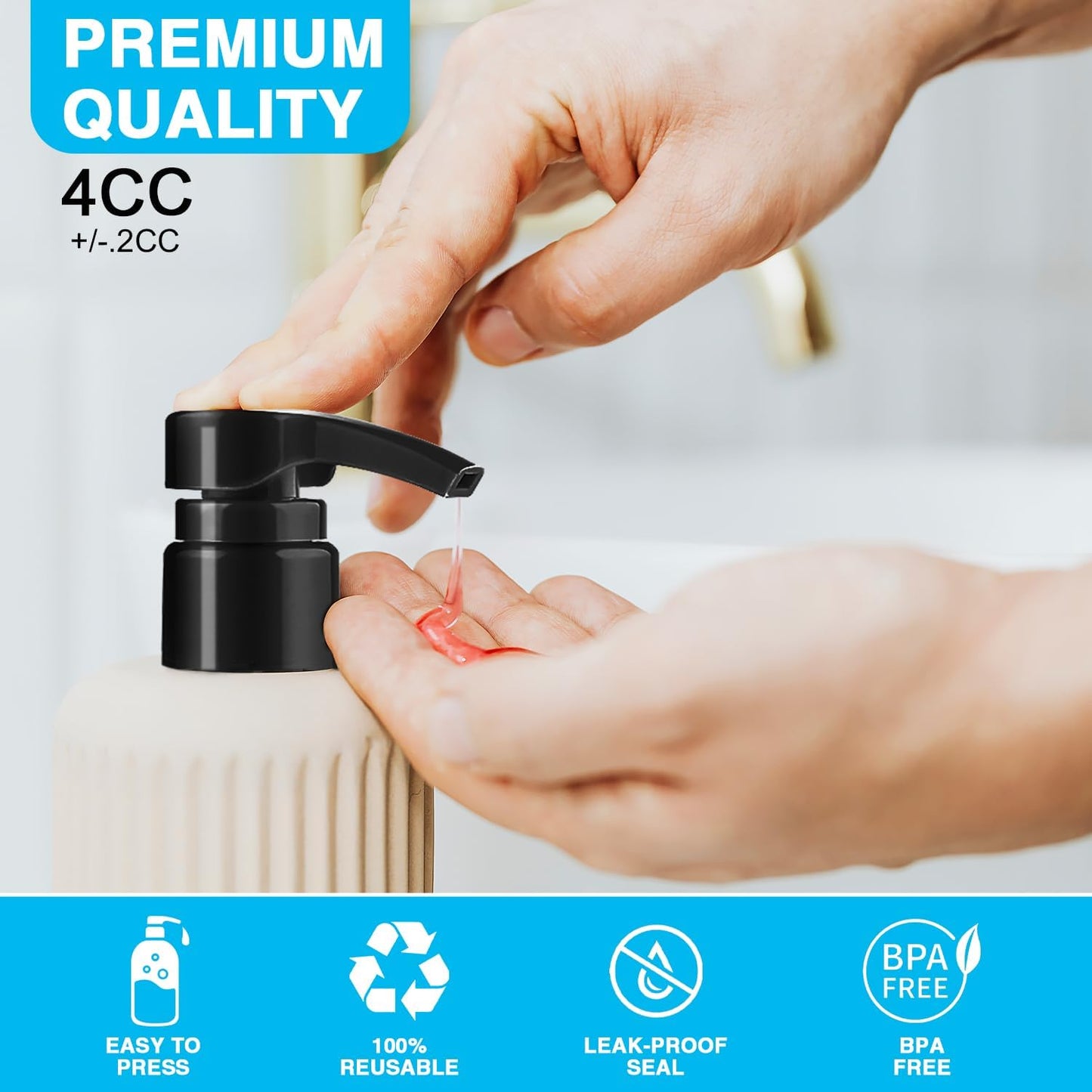 2-Pack Shampoo Pump for Liter 33.8 oz Shampoo and Conditioner, Pump Dispenser Fits Most Salon Brand Bottles with 1-inch Wide Opening, Black Replacement Pump for Hair Products, Body Wash, Lotion, Gel