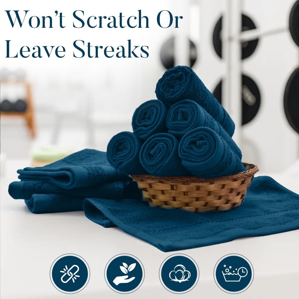 DAN RIVER 12-Pack Premium 100% Cotton Blue Opal Face Towels – Reusable Face Towel Set, Soft & Absorbent face Towel for Showering – Hand and Face Towels, 550 GSM (12x12 in)