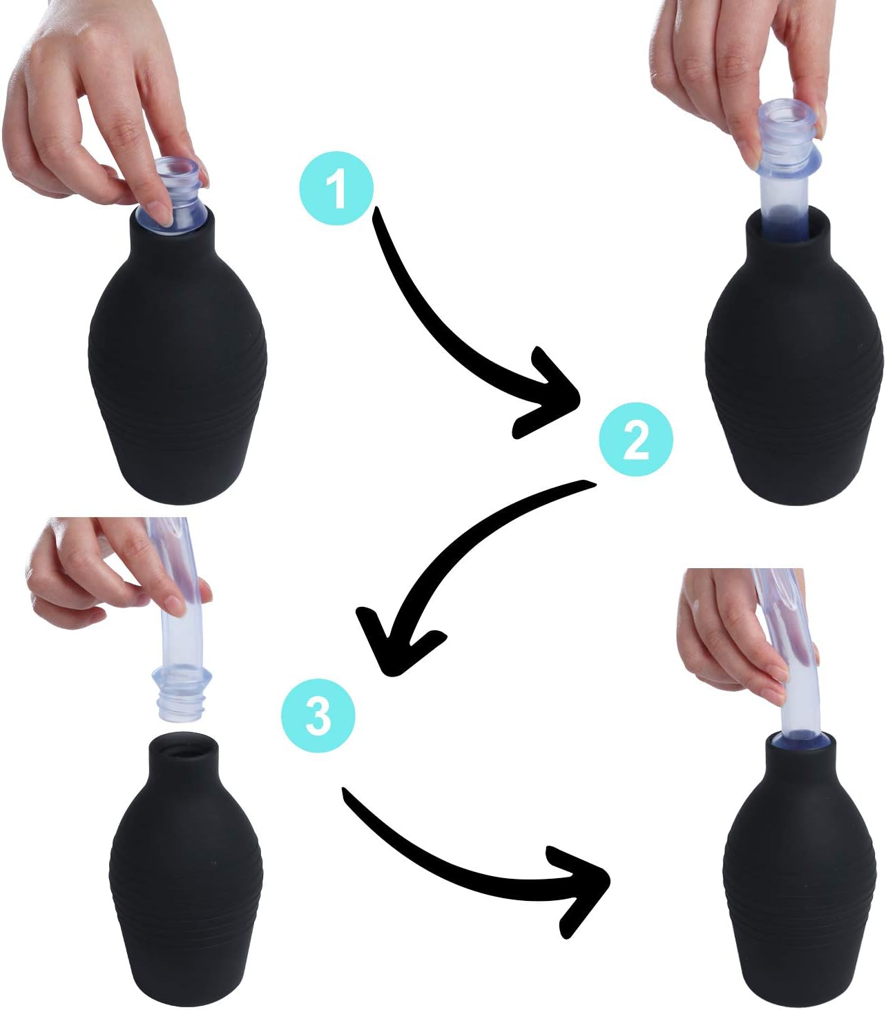 Abyclean Anal Douche Enema Bulb Vaginal Douche Enema Cleaner for Women’s or Man’s Health (310ml Black and Transparent)