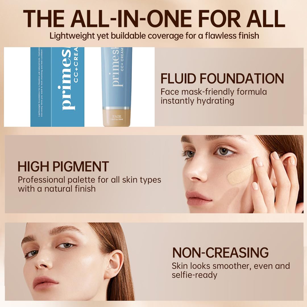 Primeskin Cc Cream for Older Women,Korean Cc Cream, Self Adjusting for Mature Skin, Satin Skin Korean 1.69 Fl Oz/50ml (MEDIUM)