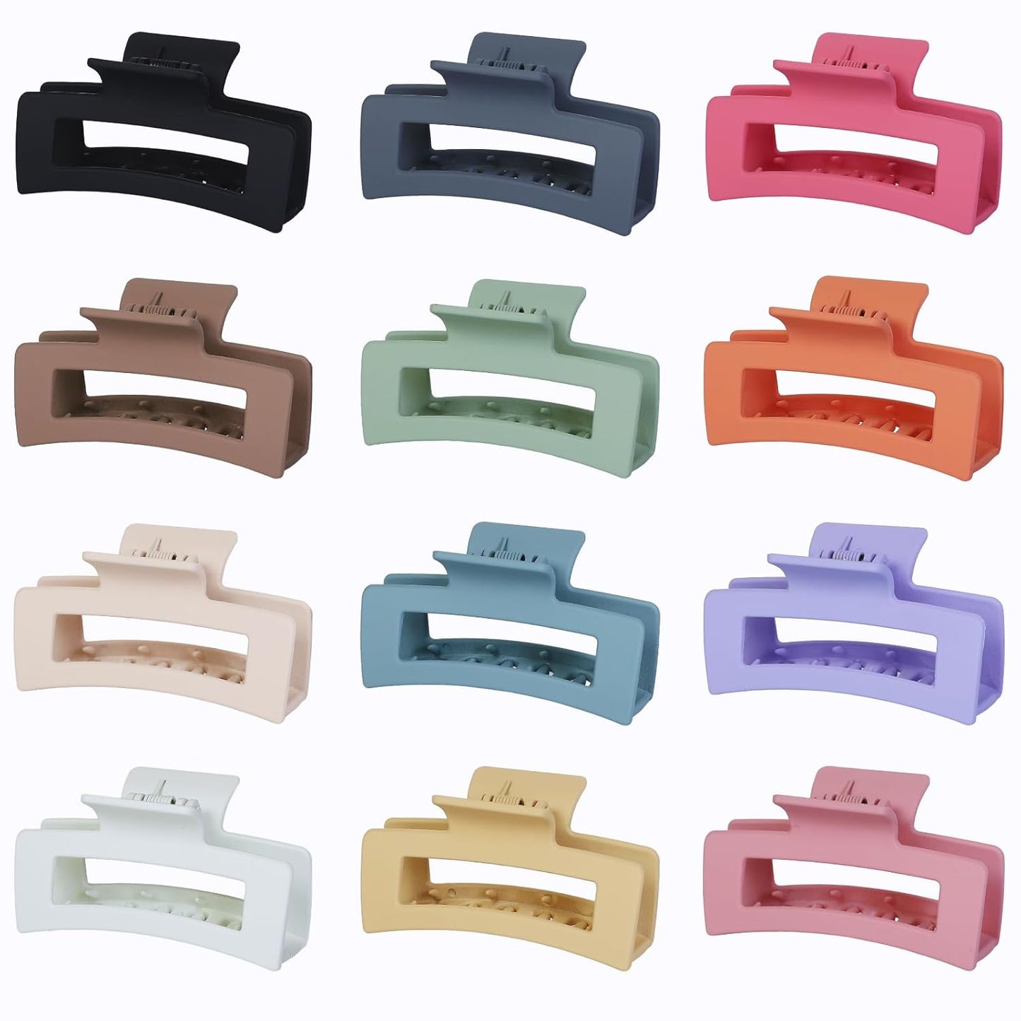 12 Pcs Medium Hair Clips, 3.5 Inch, Colorful - Hair Clips for Thick and Thin Hair, Square Claw Clips, Jaw Clips, Bulk Hair Accessories for Women and Girls