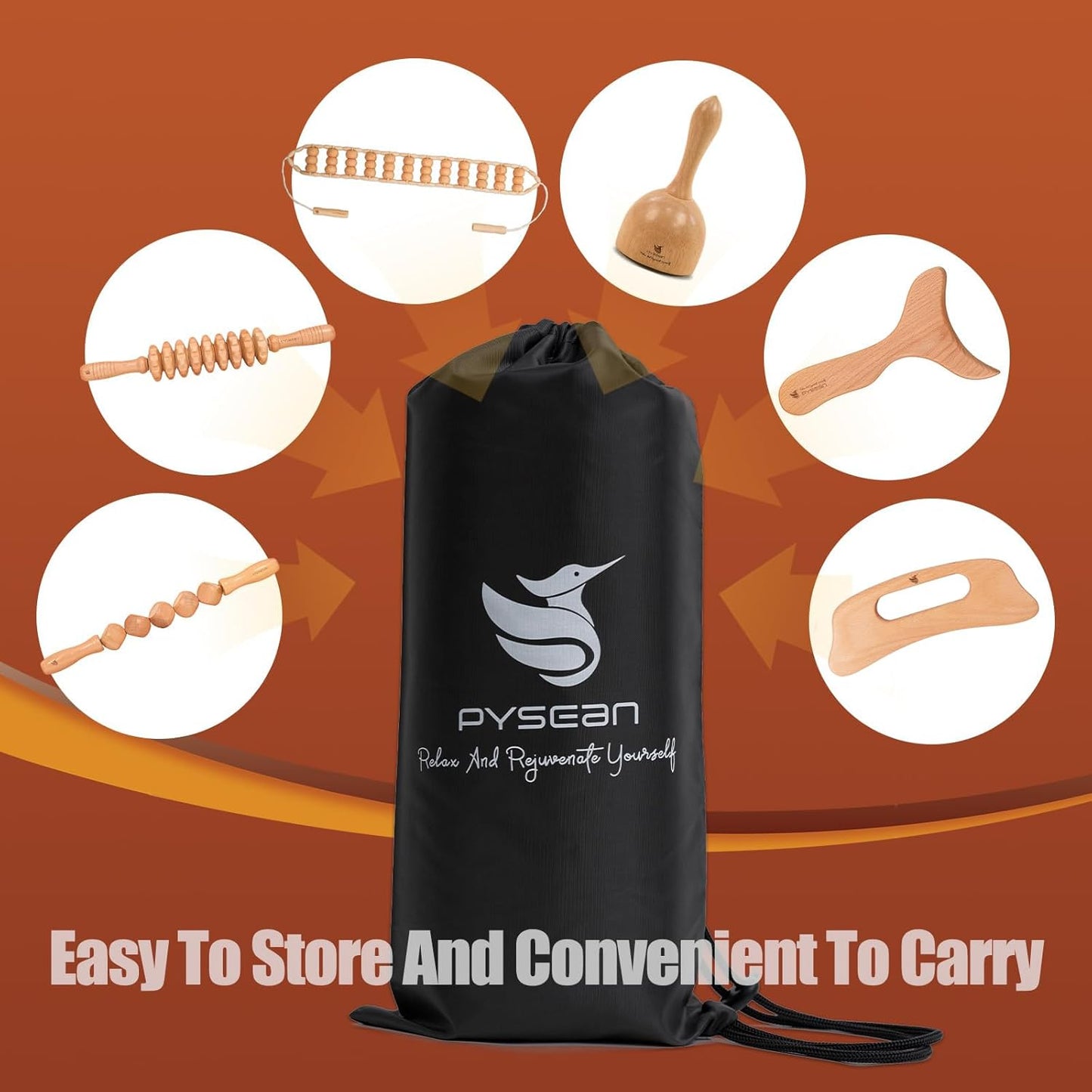 6 in 1 Wood Therapy Massage Tool Set for Body Sculpting Massage, Lymphatic Drainage and Muscle Pain Relief, Cellulite Sculpting Multi-Functional Massager