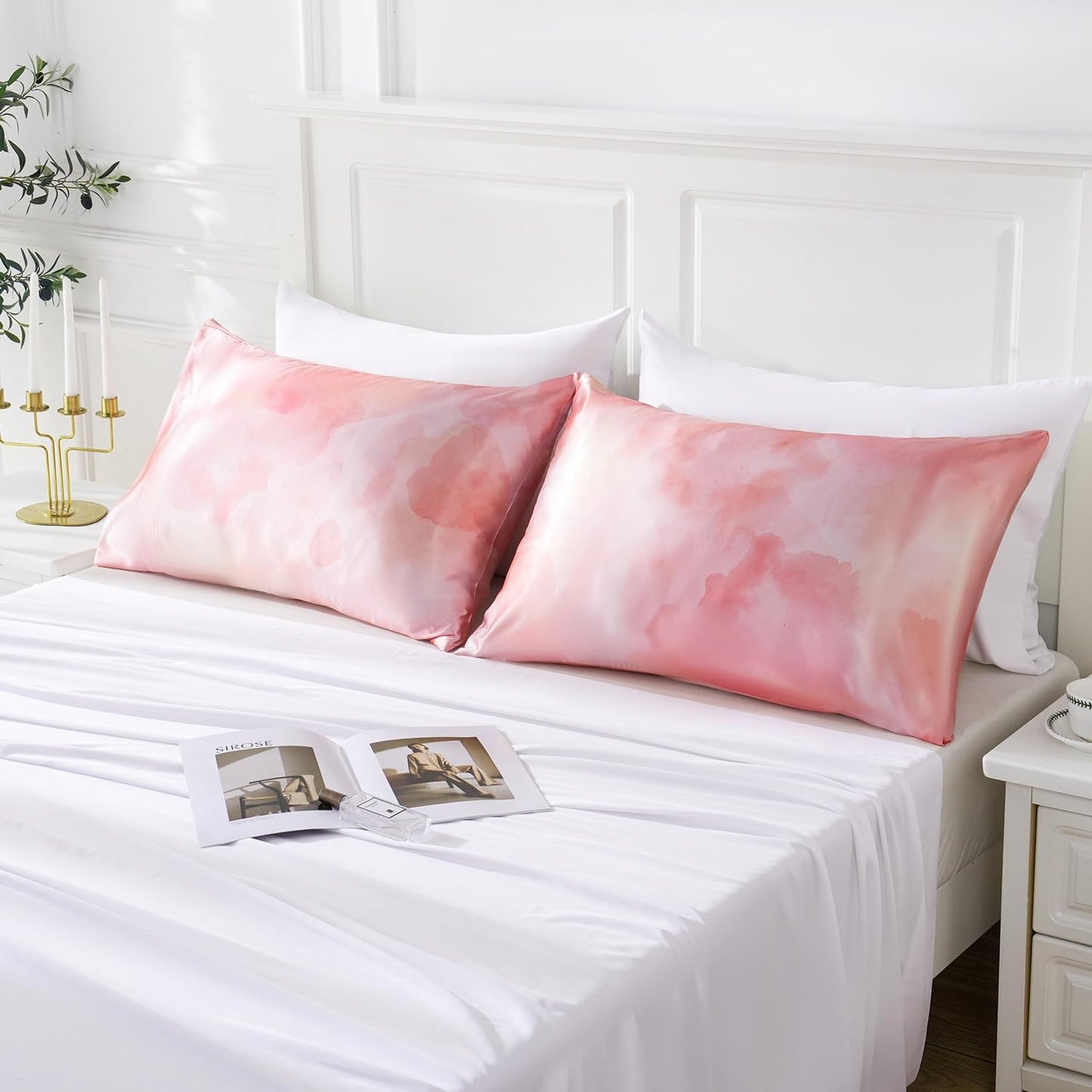 MR&HM Satin Pillowcase for Hair and Skin, Silk Satin Pillowcase 2 Pack, King Size Pillow Cases Set of 2, Silky Pillow Cover with Envelope Closure (20x36, Dream Pink)